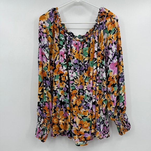 Terra Sky Top Women 2X Multicolor Long Sleeve Floral Off The Shoulder Colorful - Picture 1 of 10